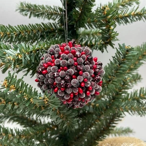 Adorno de bola de bayas en muy buen estado, rojo, arándano, cuenta transparente "escarcha", 2 1/2" de diámetro - Imagen 1 de 4