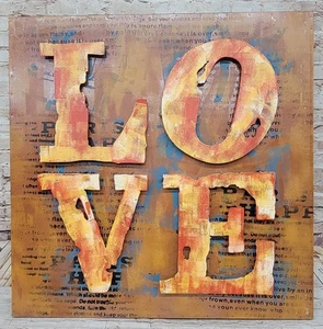 3D Hand Painted LOVE Artwork Rustic Metal Wall Art for Home Living Room Decor - Picture 1 of 10