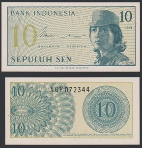 Indonesia 10 sen 1964 Volunteers Female Soldier P92 UNC Replacement Prefix XGF - Picture 1 of 8