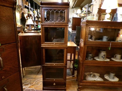 Antigua librería de roble Barrister tamaño 1/2 cajón de vidrio con plomo #1 Foto 1 de 4