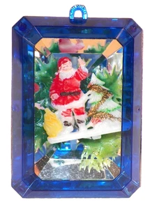 Jewelbrite Christmas Ornament Santa Claus Blue Hard Plastic Mirror Diorama #700 - Picture 1 of 7