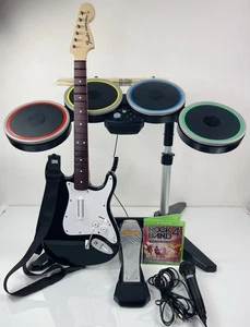 Rock Band 4 Xbox One Wireless Bundle Fender Stratocaster Guitar Drums Mic Game - Picture 1 of 10