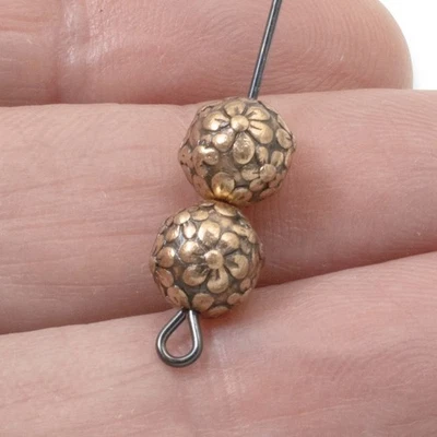 Copper Floral Beads 4-Pack, Nature Flower Design 8mm, Wedding Bridal Jewelry - Image 1 of 4