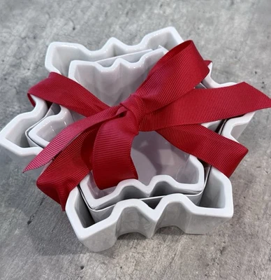 Crate And Barrel White Snowflake Nesting Ramekins - Set Of 2 NEW - Image 1 of 4