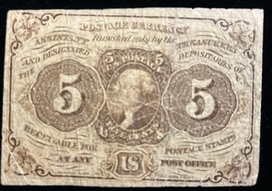 1862 1st First Issue 5 Five Cent Fractional Currency Postage Jefferson Bill Note - Picture 1 of 2