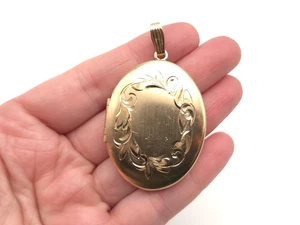 Vintage 1/20 12K GF Gold Filled Etched Filigree Large Oval Locket Pendant - Bild 1 von 10