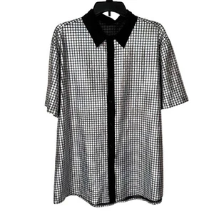 Button Down Kragen Hemd Metallic Schimmer Kurzarm Festival Rave Clubwear - Bild 1 von 14