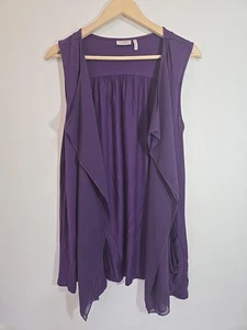 Cárdigan con logotipo Lori Goldstein púrpura frente abierto sin mangas talla mediana - Imagen 1 de 12