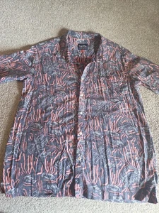 Mens Salt Life Shirt Fish Lobster Print Short Sleeve LARGE Button Up Blue Pink - Picture 1 of 11