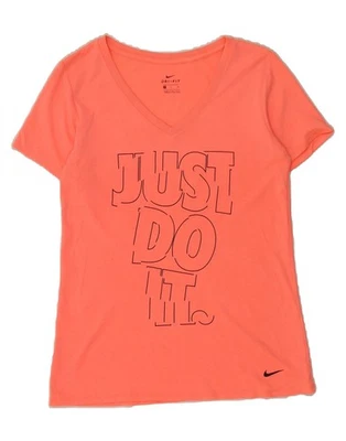 NIKE Womens Dri Fit Graphic T-Shirt Top UK 10 Small Orange BD05 - Image 1 of 3