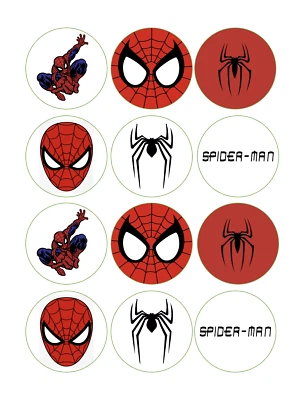 Juego de 12 toppers para galletas Spiderman, papel comestible, cupcakes ELIGE EL TAMAÑO Foto 1 de 4