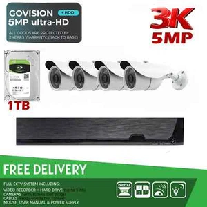 SISTEMA DE CÁMARA CCTV BULLET 4 CANALES 5 MP HOGAR EXTERIOR SEGURIDAD HD DVR + DISCO DURO 1 TB - Imagen 1 de 7