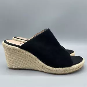 Stuart Weitzman Women's Black Suede Espadrille Wedge Sandals Size 9.5 - Picture 1 of 12