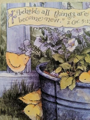 EASTER Greeting Card Yellow Chicks 2 Corinthians 5:17 - Image 1 of 4