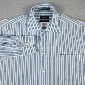 Nautica Shirt Mens Size 16.5 Blue White Striped Dress Button Up Long Sleeve * - Picture 1 of 6
