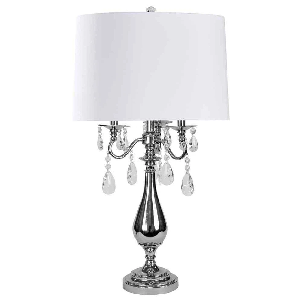 StyleCraft 30.25 in. White Shade Crystal Indoor Floor Lamp - Image 1 of 1