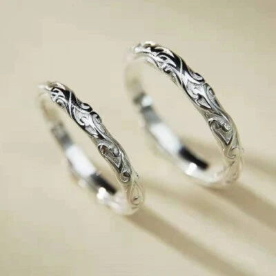 925 Placcato Argento Fiore Coppia Anelli Cristallo Fidanzamento Regalo Natale - Immagine 1 di 2