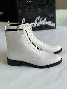 NEW Sam Edelman White Leather Lace Up Flat Combat Boots Size 10 Ankle Booties - Picture 1 of 11