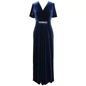 S.L. Fashions Damen langes Flatterärmel V-Ausschnitt Kleid mit Perlen Taille Größe 16 - Bild 1 von 6