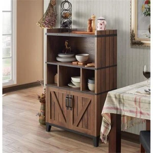 Furniture of America Rhen Farmhouse Wood 8-Shelf Buffet in Distressed Walnut - Picture 1 of 9