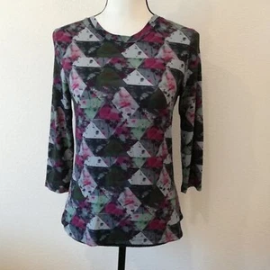 Renuar mehrfarbiges geometrisches abstraktes Blumenmuster 3/4-Ärmel-Shirt Größe XS - Bild 1 von 11