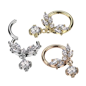 Piercing Naso IN Acciaio - Creoli Con 6 Zirconi Marchesi E un Ciondolo Tondo - Foto 1 di 8