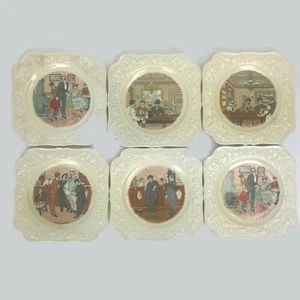 Set of Six Vintage 1932 Crown Ducal Square  Florentine Pub Plates By Bob Dean - Picture 1 of 10