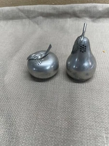 Pewter Salt and Pepper Shakers Apple and Pear Shapes Vintage - Picture 1 of 21