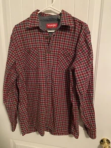 Camisa Wrangler para hombre talla grande con botones franela roja verde a cuadros manga larga - Imagen 1 de 10