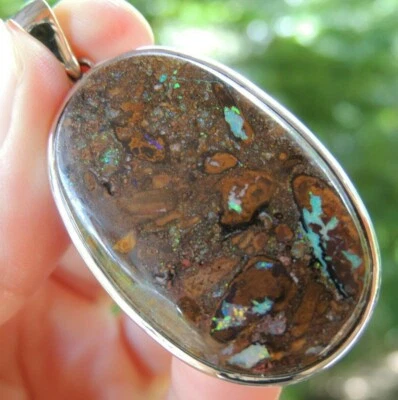 Colgante grande de ópalo de roca de plata de ley 925 fósil de ópalo de Queensland Foto 1 de 4