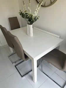 Ikea Extending White Dining Table And 4 Chairs - Picture 1 of 4