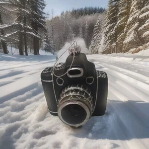 Christmas Ornament Camera black & silver glittery photography holidays R Stanley - Picture 1 of 5