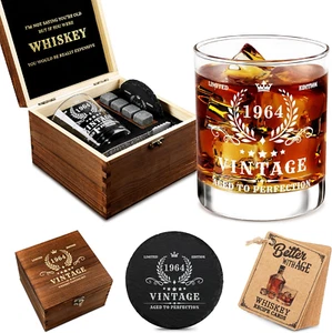 60Th Birthday Gifts for Men - Vintage 1964 Whiskey Glass Set, 60 Years Old - Picture 1 of 12