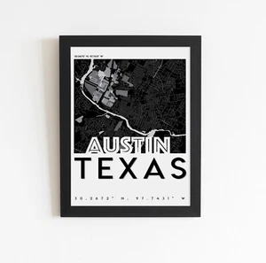 Arte de pared de mapa de cuadrícula de la ciudad de Austin - Imagen 1 de 3