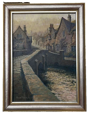 КАРТИНА ПЕТЕРА ФЕРБЕРА «Замок Комб АНГЛИЯ» деревенский мост — перечислена современная - Изображение 1 из 4