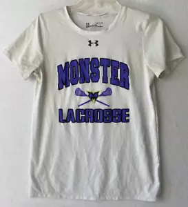 Under Armour Girls Shirt Lacrosse Monster HeatGear Loose White T-Shirt Sz Small - Picture 1 of 10
