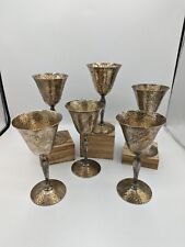 Set 6 Vtg w.m. mounts Holman plate on nickel silver hammered wine cups goblets