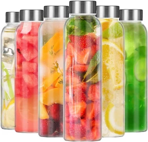 18Oz Glass Water Bottle Set of 6 - Reusable, BPA Free, Leak Proof Drinking Bottl - Picture 1 of 7
