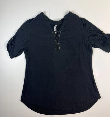Black Gauze Top with Detailed Neckline Women's Sz  XL Classic Perseption Concept - Image 1 of 4