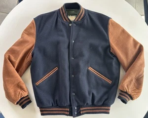 Giacca bomber Hammacher Schlemmer lana e pelle vintage anni 80 made in USA taglia M - Foto 1 di 5