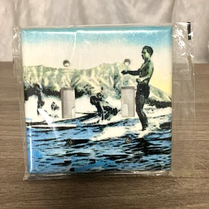 New Sealed Sunset Beach Traders Surfing 2 Opening Light Switch Plate Hand Paint - Picture 1 of 8