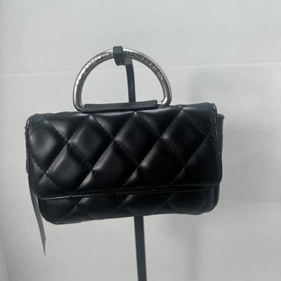 French Connection MELL Quilted Crossbody Bag Black Chain Handle Top Handle Purse - Image 1 of 4