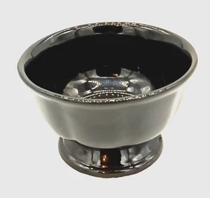 Black Ceramic 6" Footed Serving Bowl Ribbed Pattern - Picture 1 of 6