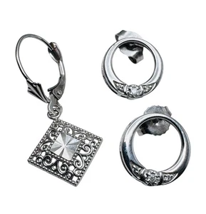 10k White Gold CZ Hoop Earrings + 10k Single Dangle Earring 1.9 grams - Picture 1 of 7