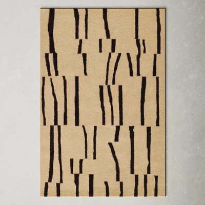 Modern Beige Abstract Wool Area Rug 5x8 6x9 8x10 | Soft-Pile Living Room Carpet - Image 1 of 4
