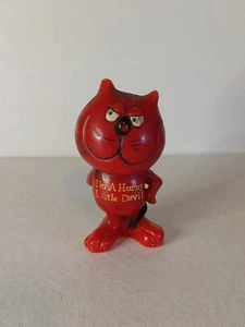 Vintage 1970 Berries Hong Kong “I'm A Horny Little Devil” Cat Figurine Red. - Bild 1 von 3