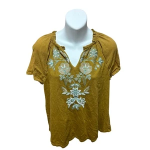 J. Jill bestickte Bluse mit V-Ausschnitt - Damen Small - gelb Kurzarm - Bild 1 von 11