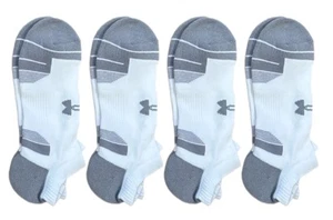 4 Pairs Under Armour UA Performance Tech NO SHOW Socks WHITE Light Gray LARGE - Picture 1 of 1