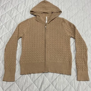 Leo & Nicole Hoodie Sweater Womens Large Beige Full Zip Hooded Long Sleeve - Picture 1 of 15