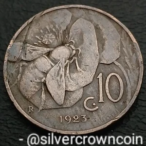 Italy 10 Centesimi 1923 R. KM#60. Bronze Ten Cents coin. Honey Bee. Dime. DL. - Picture 1 of 7